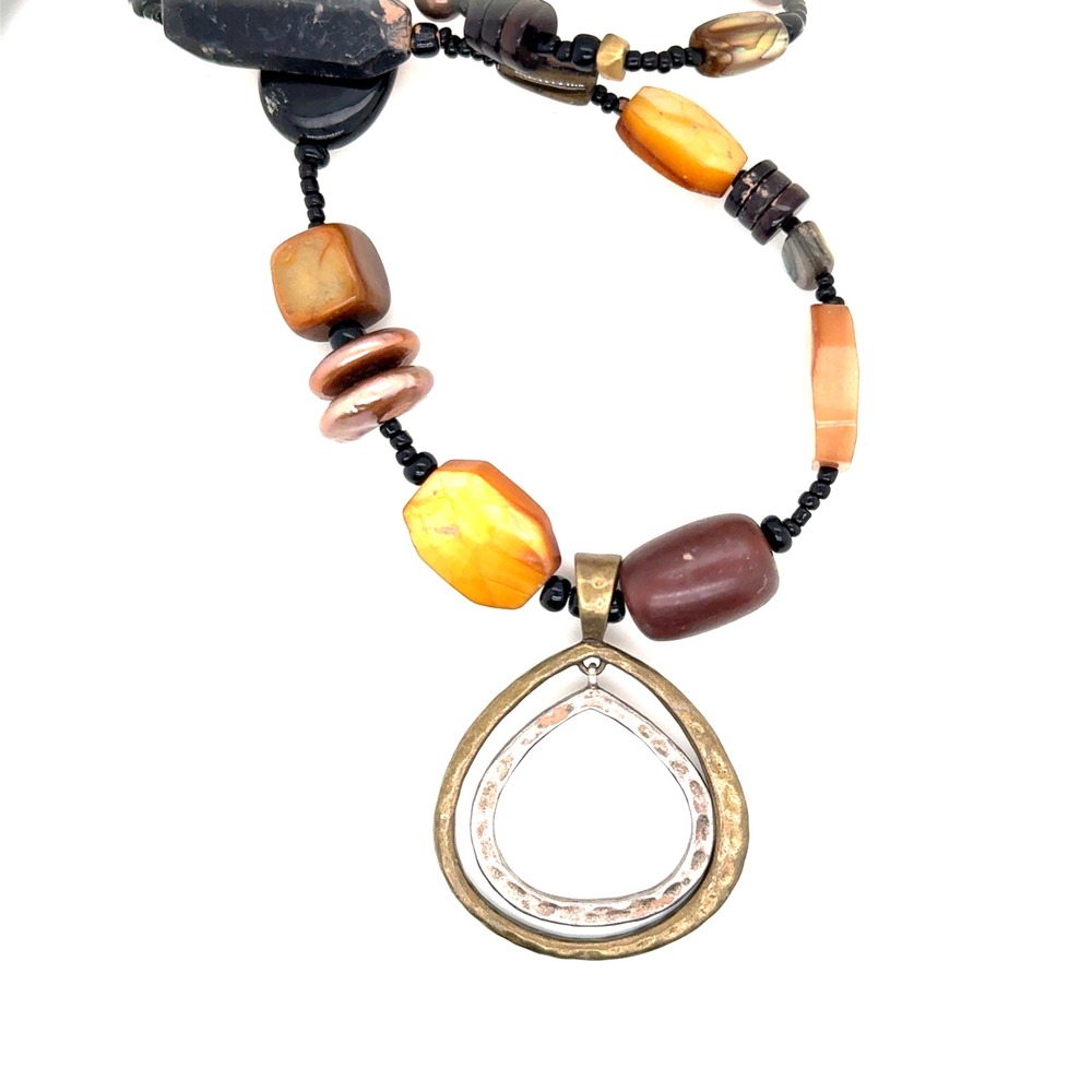 Silpada Mixed Media Beaded Teardrop Pendant Necklace Earth Tones 18-20"